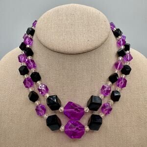 Vintage West Germany Purple Black Lucite Choker Necklace Geometric Cubes Signed